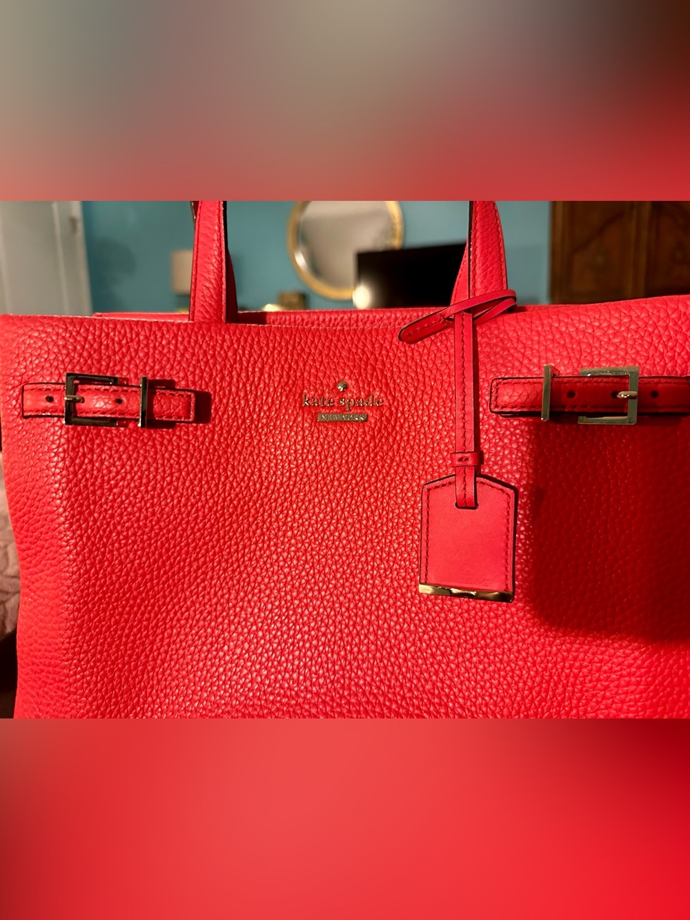 Kate Spade New York Red Pebbled Leather Satchel Crossbody Tote Bag Authentic - Picture 2 of 8